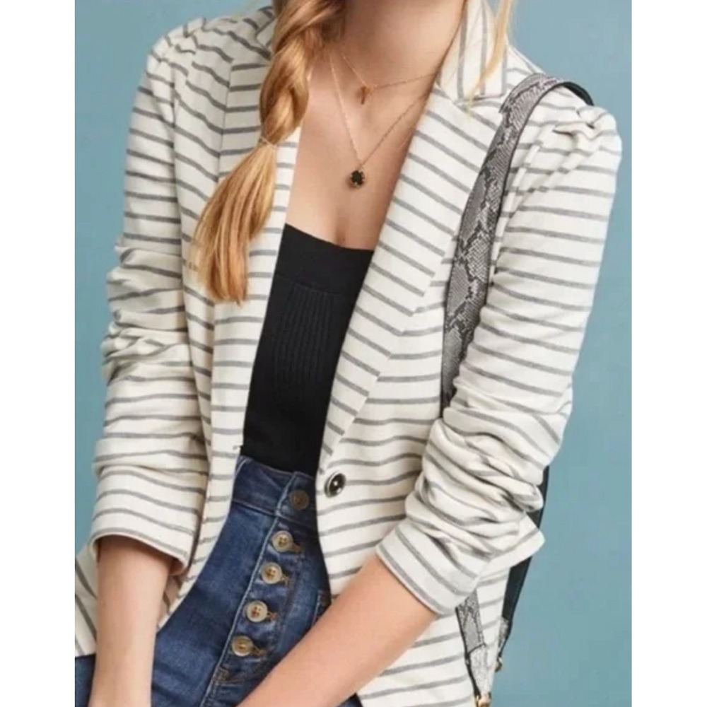 Anthropologie Striped Blazer - White and Gray